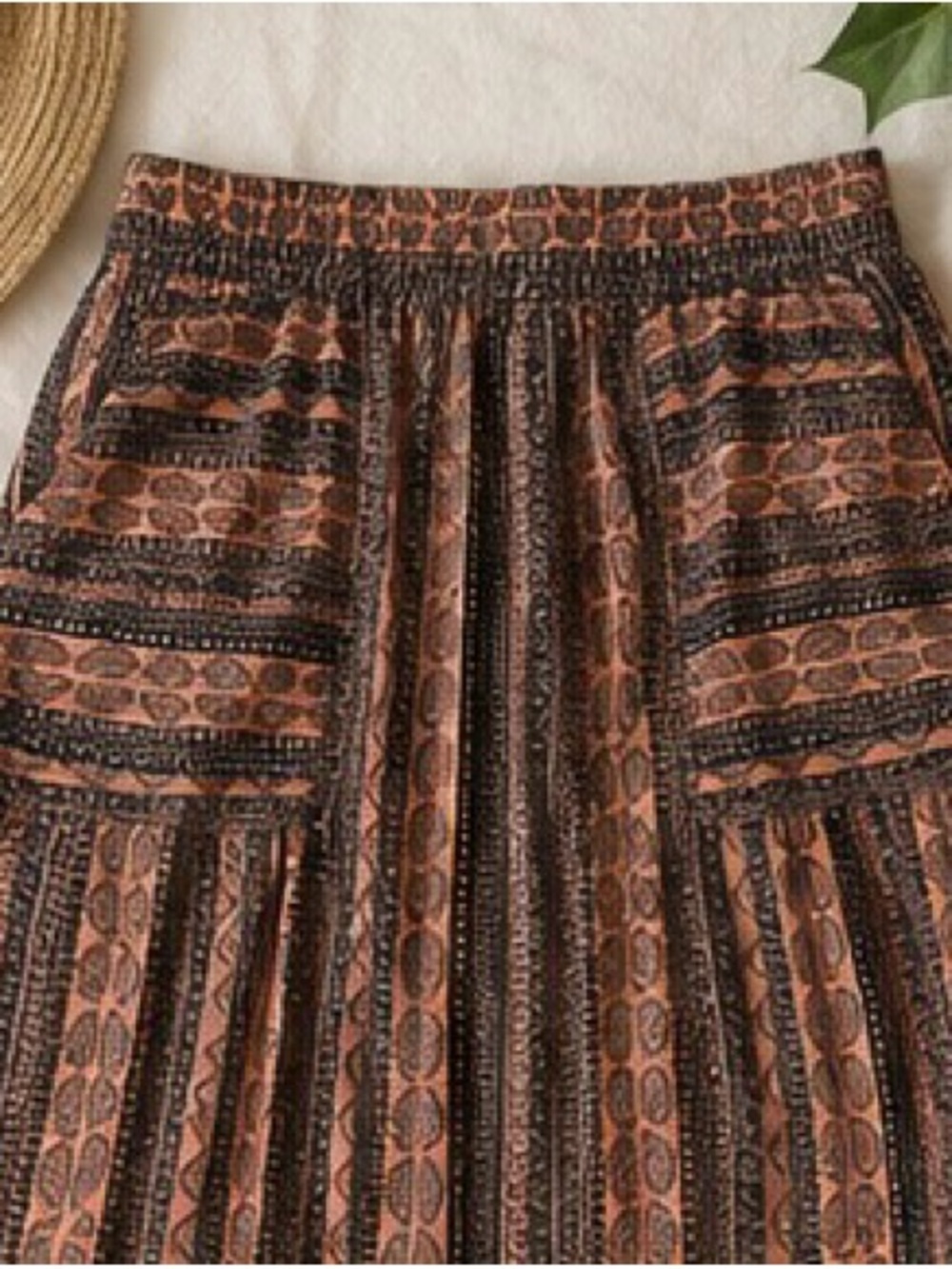 Garnet Hill 100% Linen Pink Elastic Waist Skirt w Pockets